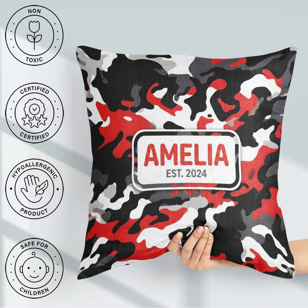 Custom Name Red Black White Bold Graphic Seamless Pattern Lovely Square Filled Cushion Throw Pillow Sofa Bed Home Decor Zip Washable UK Made