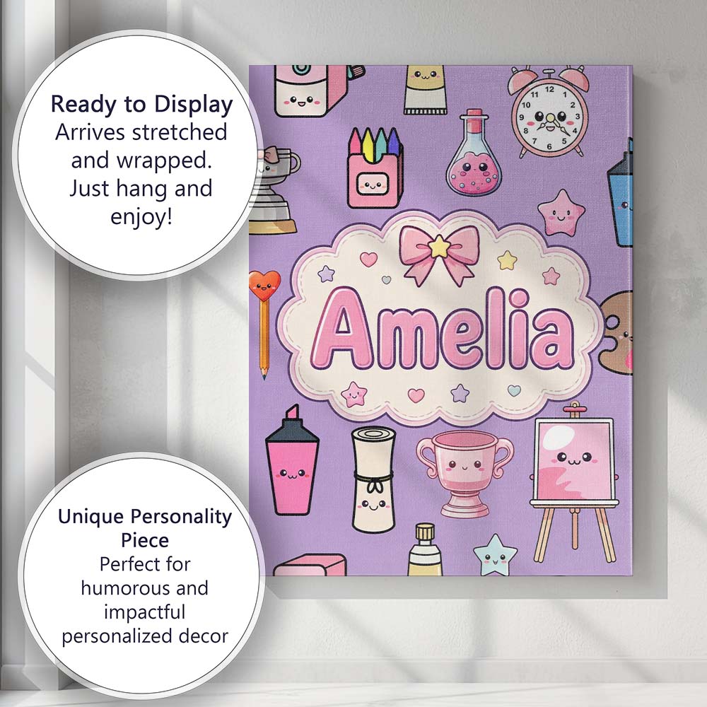 Personalised Name Cute Kawaii Graduation Custom Unique Gift Idea Elegant Feature Canvas Wall Art Print Decor Picture Ready to Hang