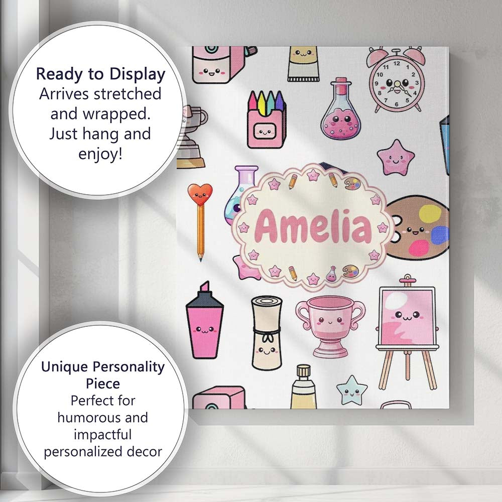 Personalised Name Cute Kawaii Graduation Custom Unique Gift Idea Elegant Feature Canvas Wall Art Print Decor Picture Ready to Hang