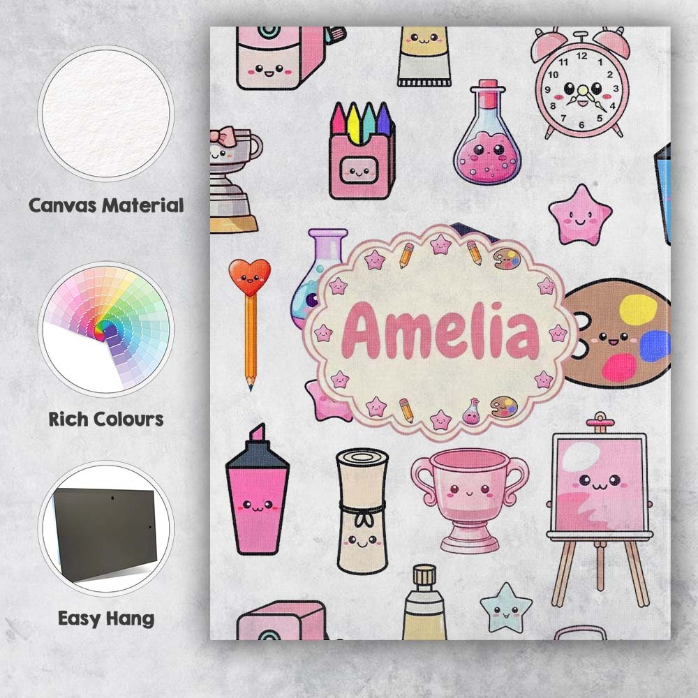 Personalised Name Cute Kawaii Graduation Custom Unique Gift Idea Elegant Feature Canvas Wall Art Print Decor Picture Ready to Hang