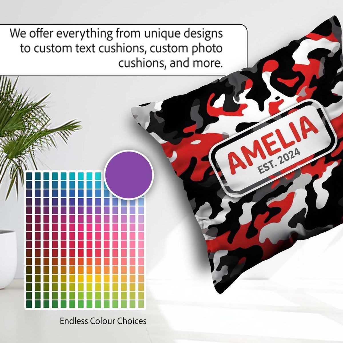 Custom Name Red Black White Bold Graphic Seamless Pattern Lovely Square Filled Cushion Throw Pillow Sofa Bed Home Decor Zip Washable UK Made