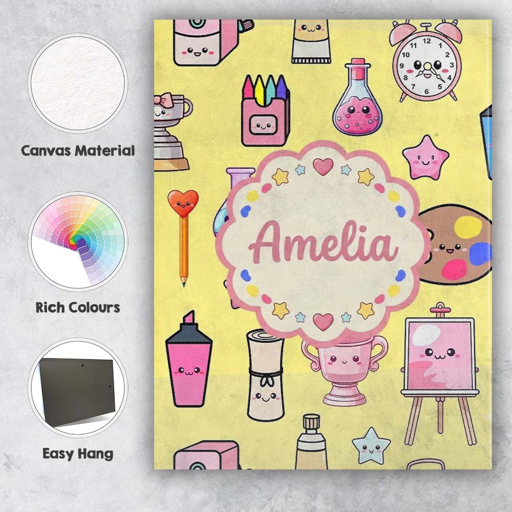 Personalised Name Cute Kawaii Graduation Custom Unique Gift Idea Elegant Feature Canvas Wall Art Print Decor Picture Ready to Hang