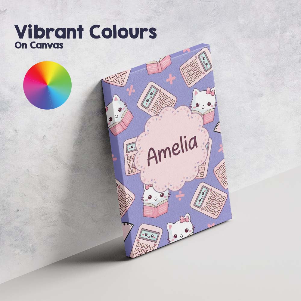 Personalised Name Cute Kawaii Maths Cat Custom Modern Room Accent Elegant Feature Canvas Wall Art Print Decor Picture Ready to Hang