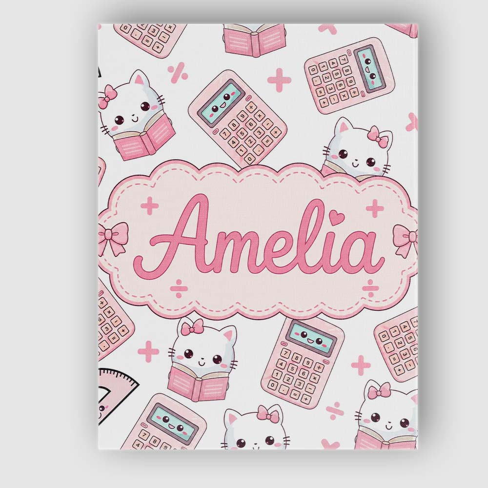 Personalised Name Cute Kawaii Maths Cat Custom Modern Room Accent Elegant Feature Canvas Wall Art Print Decor Picture Ready to Hang