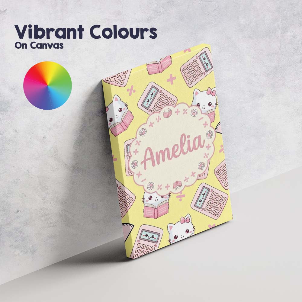 Personalised Name Cute Kawaii Maths Cat Custom Modern Room Accent Elegant Feature Canvas Wall Art Print Decor Picture Ready to Hang