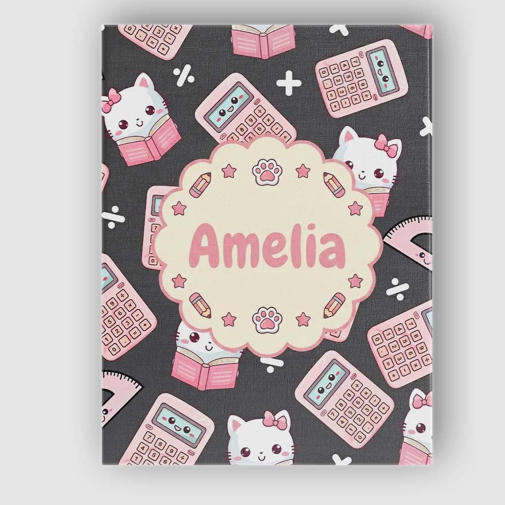 Personalised Name Cute Kawaii Maths Cat Custom Modern Room Accent Elegant Feature Canvas Wall Art Print Decor Picture Ready to Hang
