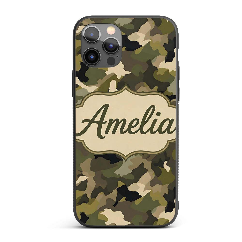 Classic Green Army Camouflage Seamless Pattern Custom Name Protective Phone Case Mobile Cover Durable Everyday Smartphone Shock Resistant