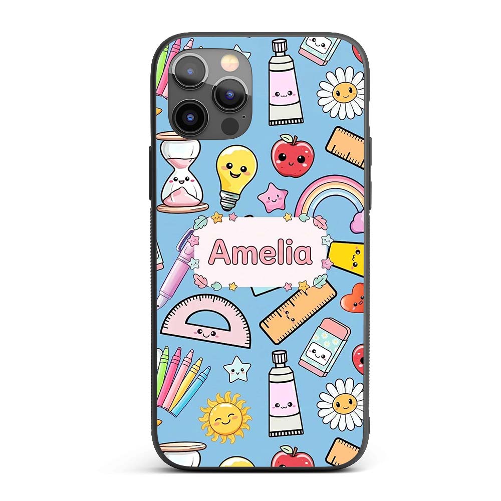 Cute Kawaii School Supplies Rainbow Apple Glue Custom Name Protective Phone Case Mobile Cover Durable Everyday Smartphone Shock Resistant