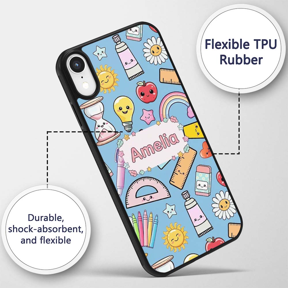 Cute Kawaii School Supplies Rainbow Apple Glue Custom Name Protective Phone Case Mobile Cover Durable Everyday Smartphone Shock Resistant