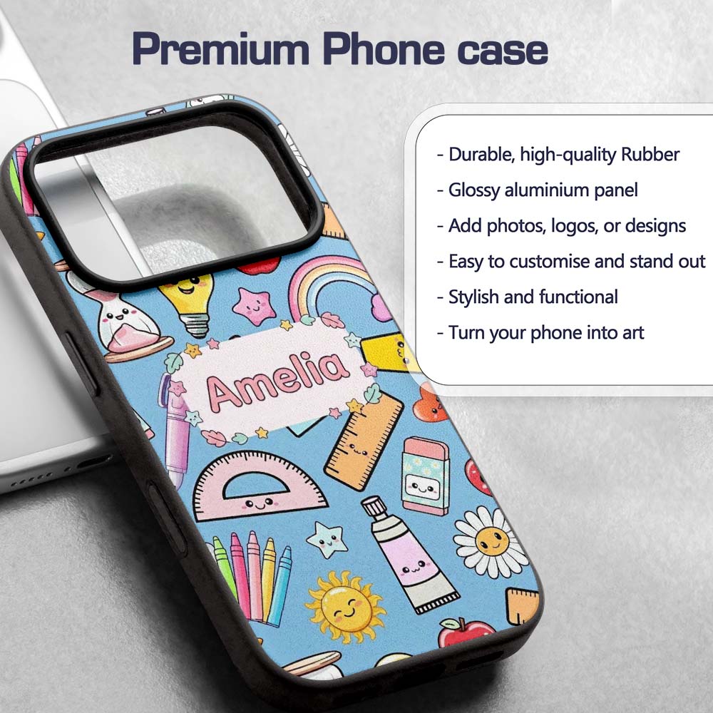 Cute Kawaii School Supplies Rainbow Apple Glue Custom Name Protective Phone Case Mobile Cover Durable Everyday Smartphone Shock Resistant