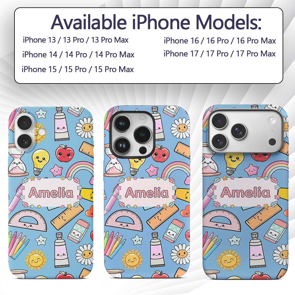 Cute Kawaii School Supplies Rainbow Apple Glue Custom Name Protective Phone Case Mobile Cover Durable Everyday Smartphone Shock Resistant
