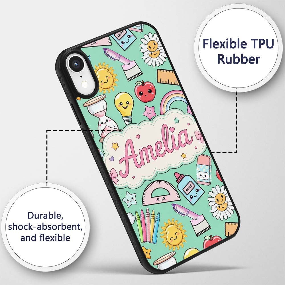 Cute Kawaii School Supplies Rainbow Apple Glue Custom Name Protective Phone Case Mobile Cover Durable Everyday Smartphone Shock Resistant