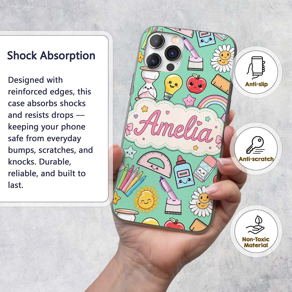Cute Kawaii School Supplies Rainbow Apple Glue Custom Name Protective Phone Case Mobile Cover Durable Everyday Smartphone Shock Resistant
