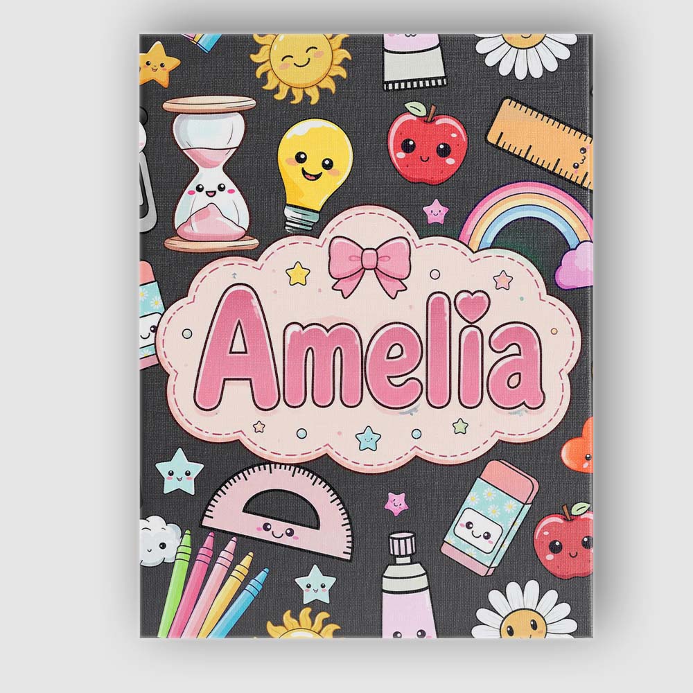 Personalised Name Cute Kawaii School Custom Premium Decorative Design Modern Room Accent Canvas Wall Art Print Decor Picture Ready to Hang