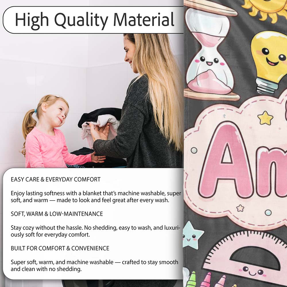 Cute Kawaii School Supplies Rainbow Apple Glue Dark Seamless Personalised Custom Name Super Soft Fleece Blanket Bed Sofa Throw
