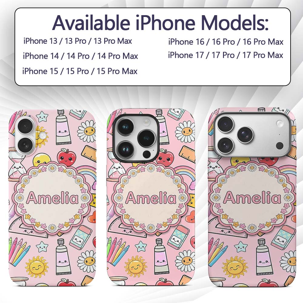 Cute Kawaii School Supplies Rainbow Apple Glue Custom Name Protective Phone Case Mobile Cover Durable Everyday Smartphone Shock Resistant