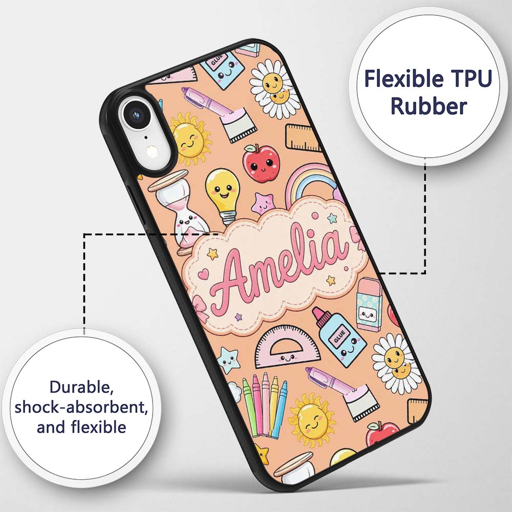 Cute Kawaii School Supplies Glue Rainbow Apple Custom Name Protective Phone Case Mobile Cover Durable Everyday Smartphone Shock Resistant