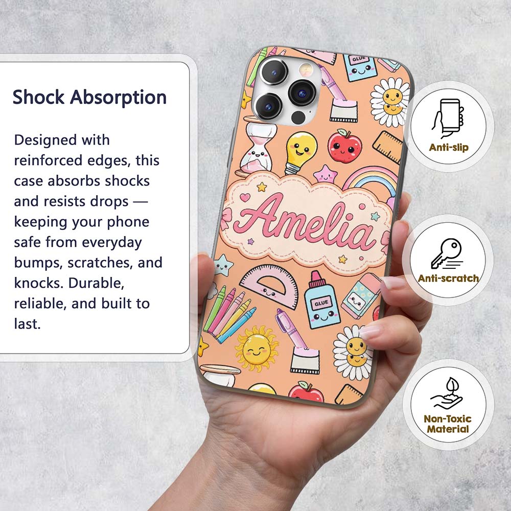 Cute Kawaii School Supplies Glue Rainbow Apple Custom Name Protective Phone Case Mobile Cover Durable Everyday Smartphone Shock Resistant