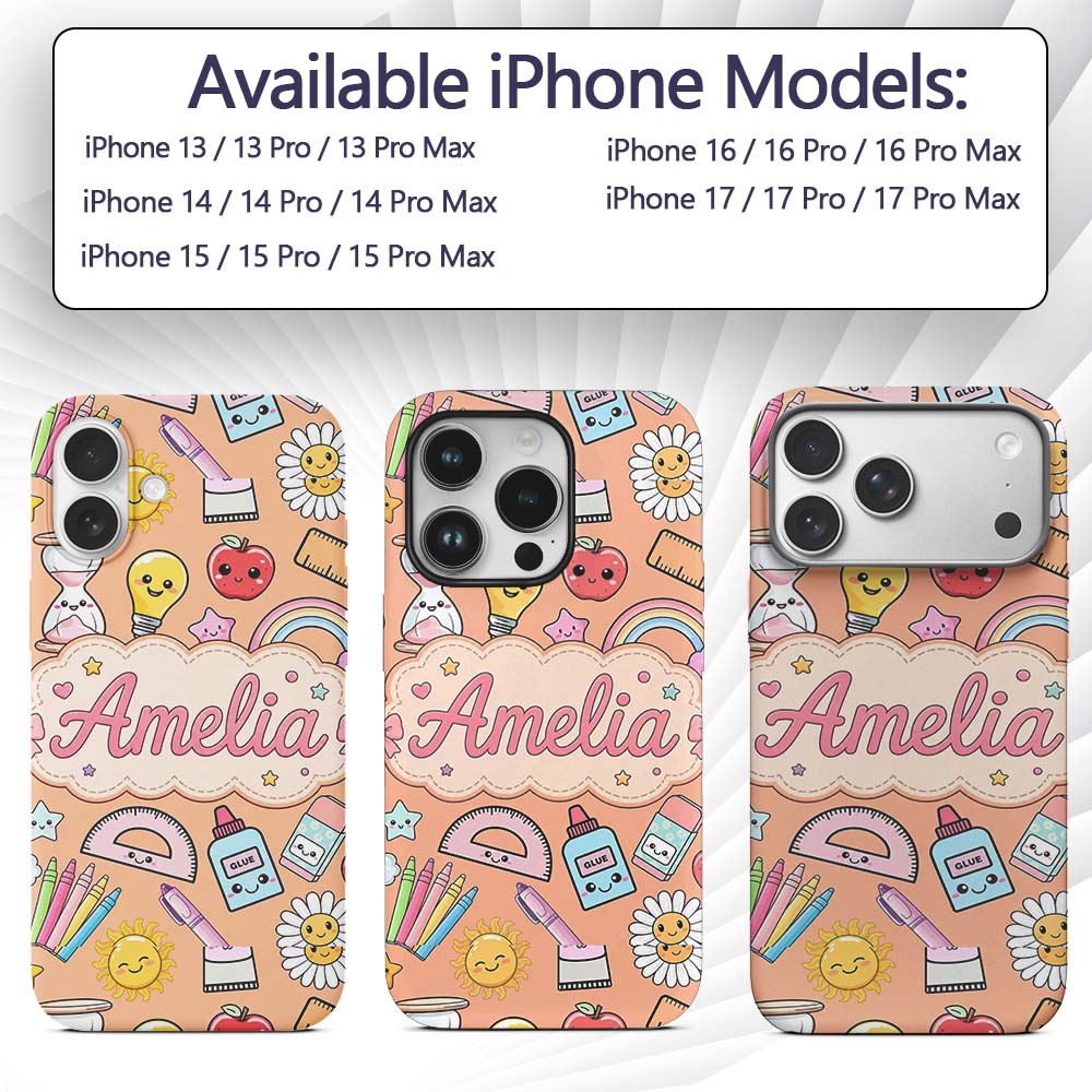 Cute Kawaii School Supplies Glue Rainbow Apple Custom Name Protective Phone Case Mobile Cover Durable Everyday Smartphone Shock Resistant