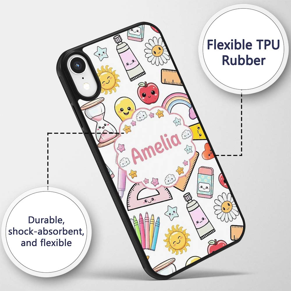 Cute Kawaii School Supplies Glue Rainbow Apple Custom Name Protective Phone Case Mobile Cover Durable Everyday Smartphone Shock Resistant