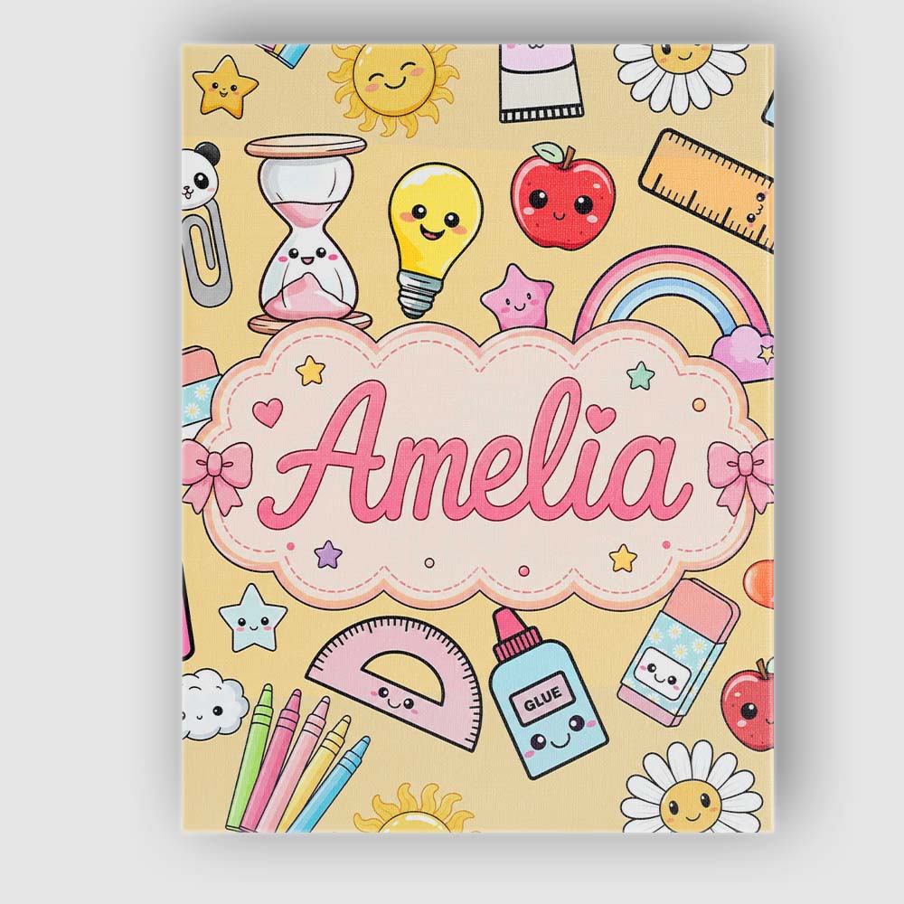 Personalised Name Cute Kawaii School Custom Premium Decorative Design Modern Room Accent Canvas Wall Art Print Decor Picture Ready to Hang