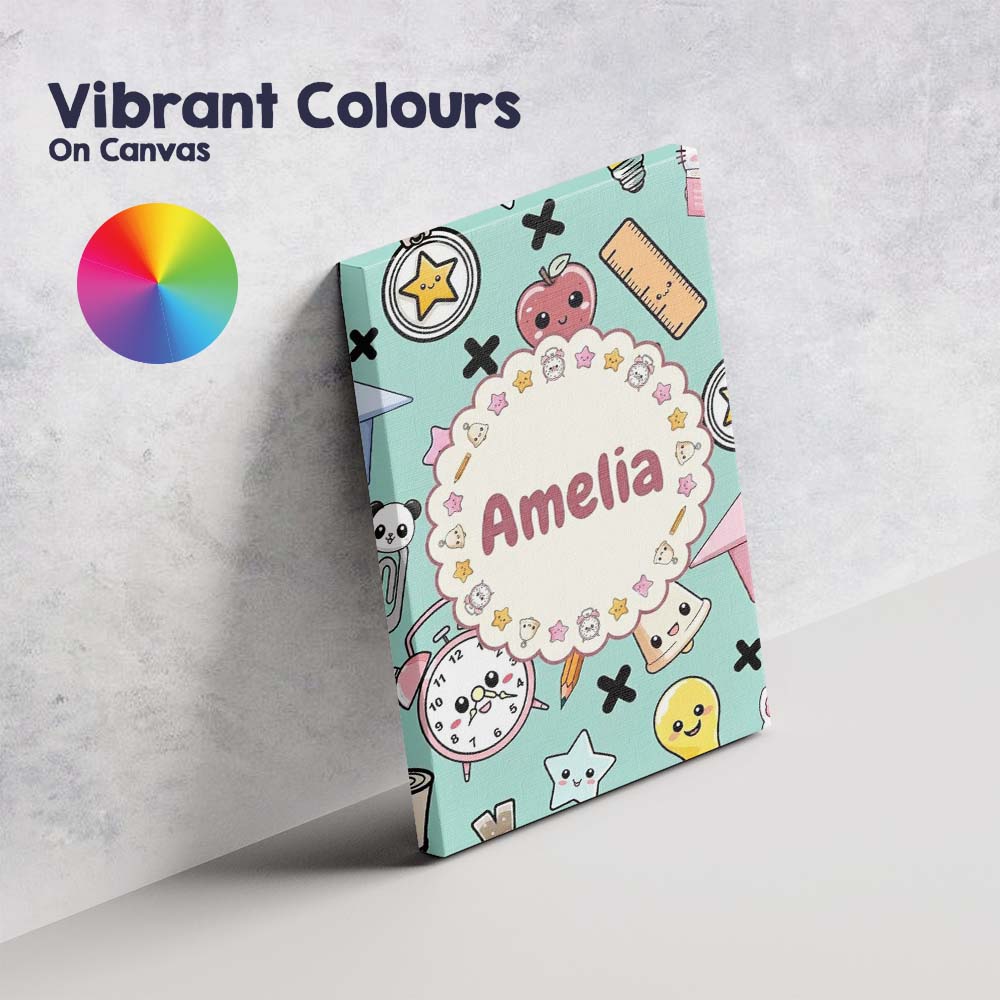 Personalised Name Cute Kawaii School Custom Premium Decorative Design Modern Room Accent Canvas Wall Art Print Decor Picture Ready to Hang