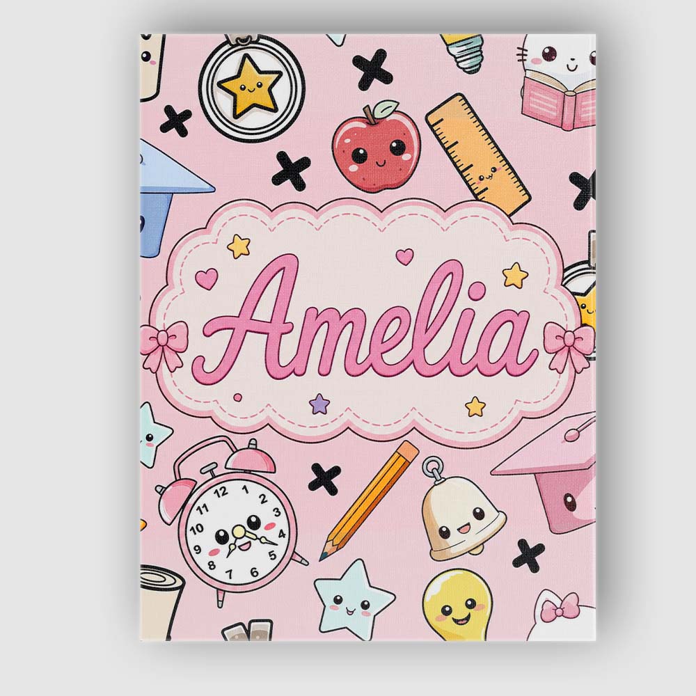 Personalised Name Cute Kawaii School Custom Premium Decorative Design Modern Room Accent Canvas Wall Art Print Decor Picture Ready to Hang