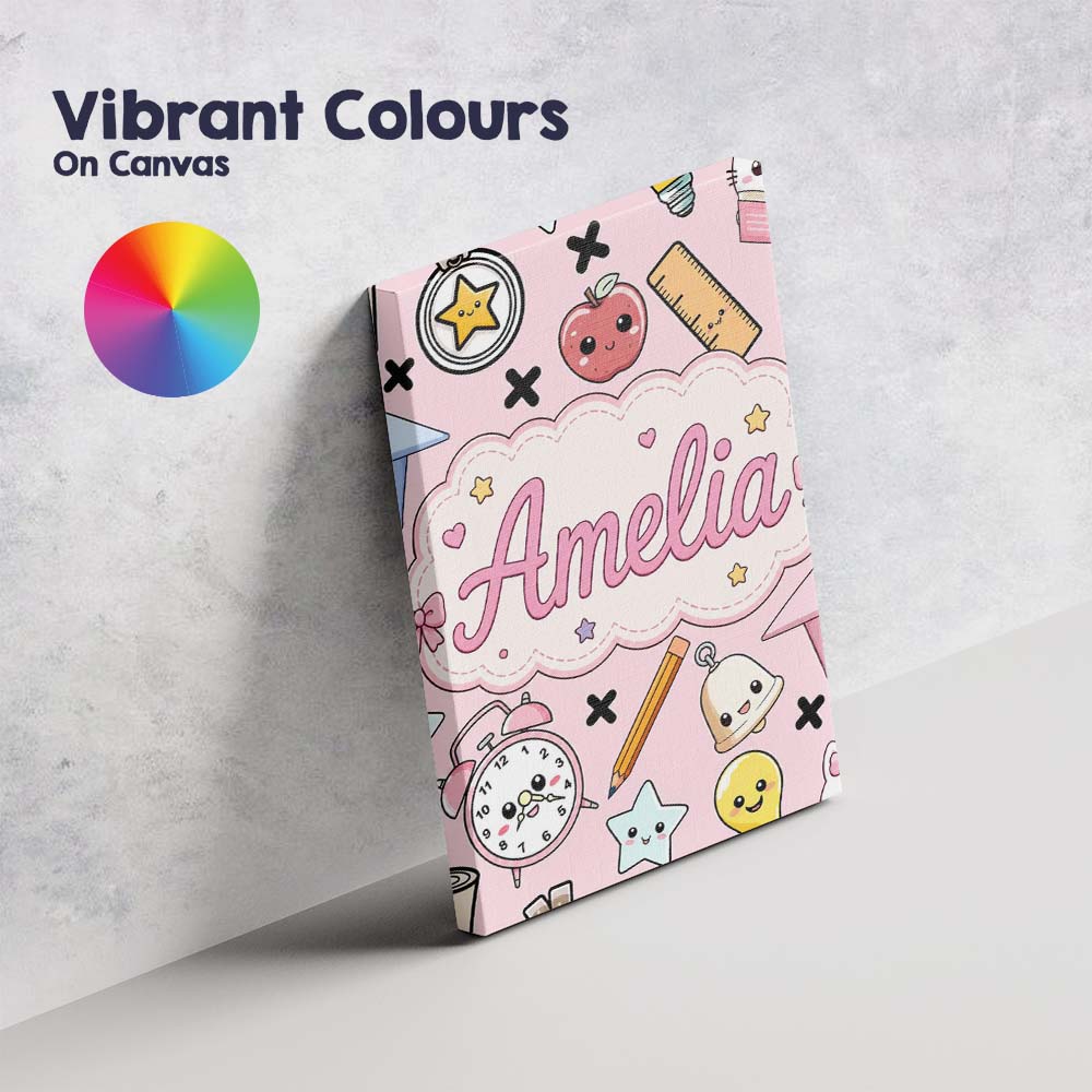 Personalised Name Cute Kawaii School Custom Premium Decorative Design Modern Room Accent Canvas Wall Art Print Decor Picture Ready to Hang