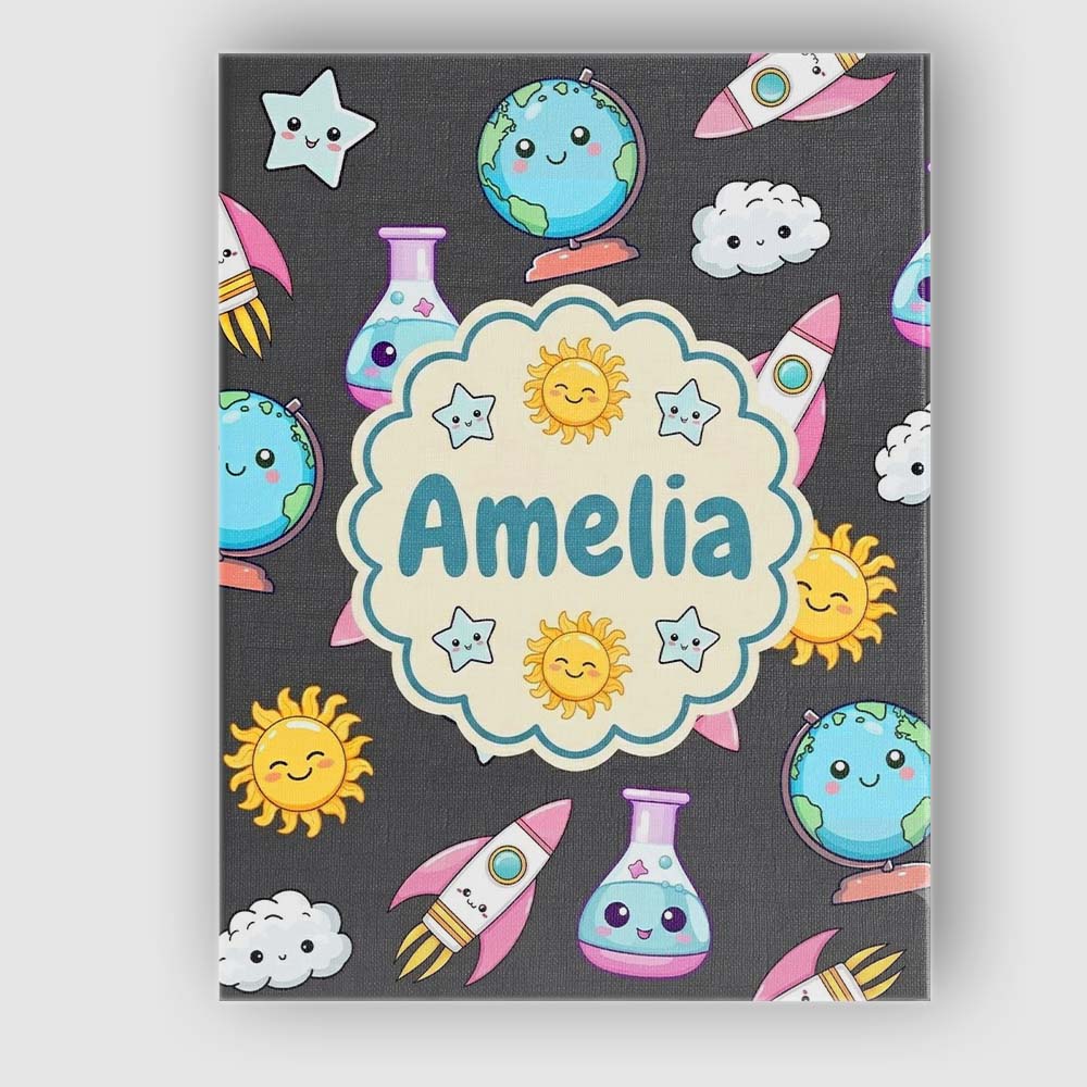 Personalised Name Cute Kawaii Space Rocket Custom Unique Gift Idea Elegant Feature Canvas Wall Art Print Decor Picture Ready to Hang