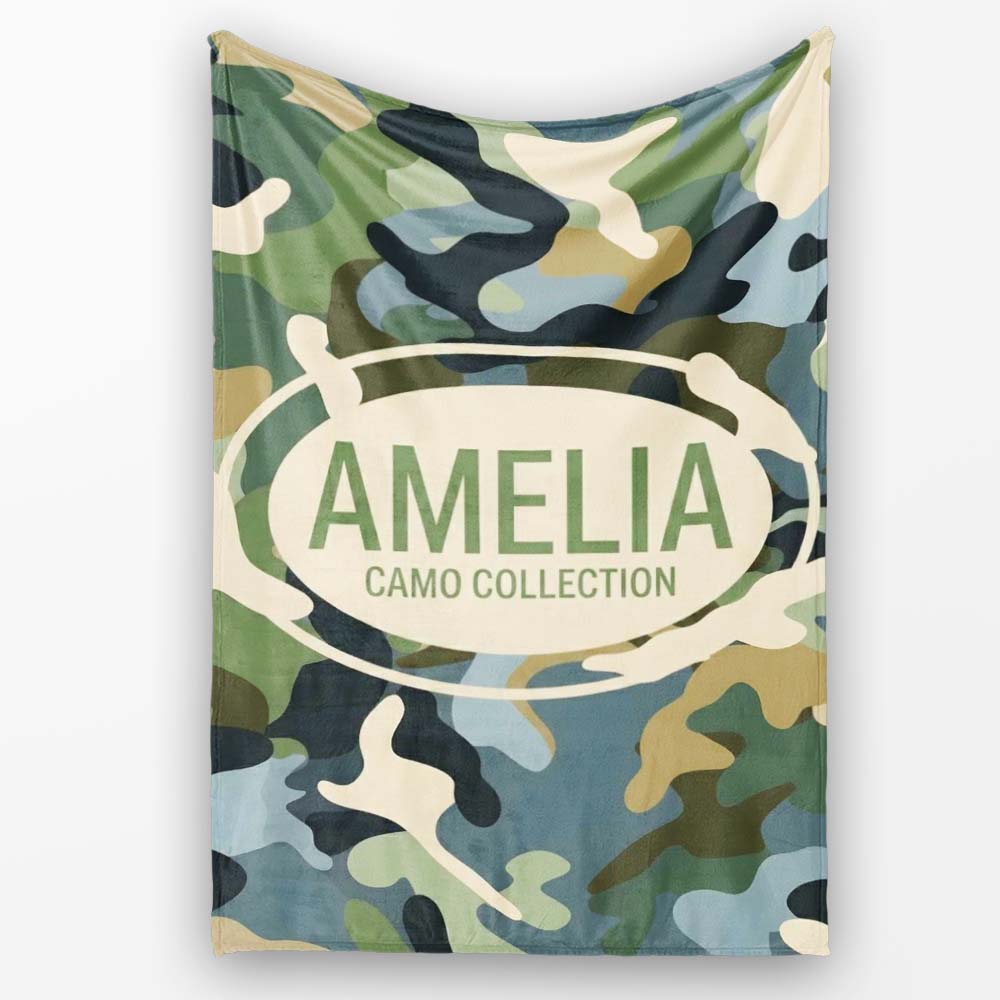 Multi Tone Woodland Camouflage Seamless Pattern Perfect Gift for Her Personalised Custom Name Super Soft Fleece Blanket Bed Sofa Throw