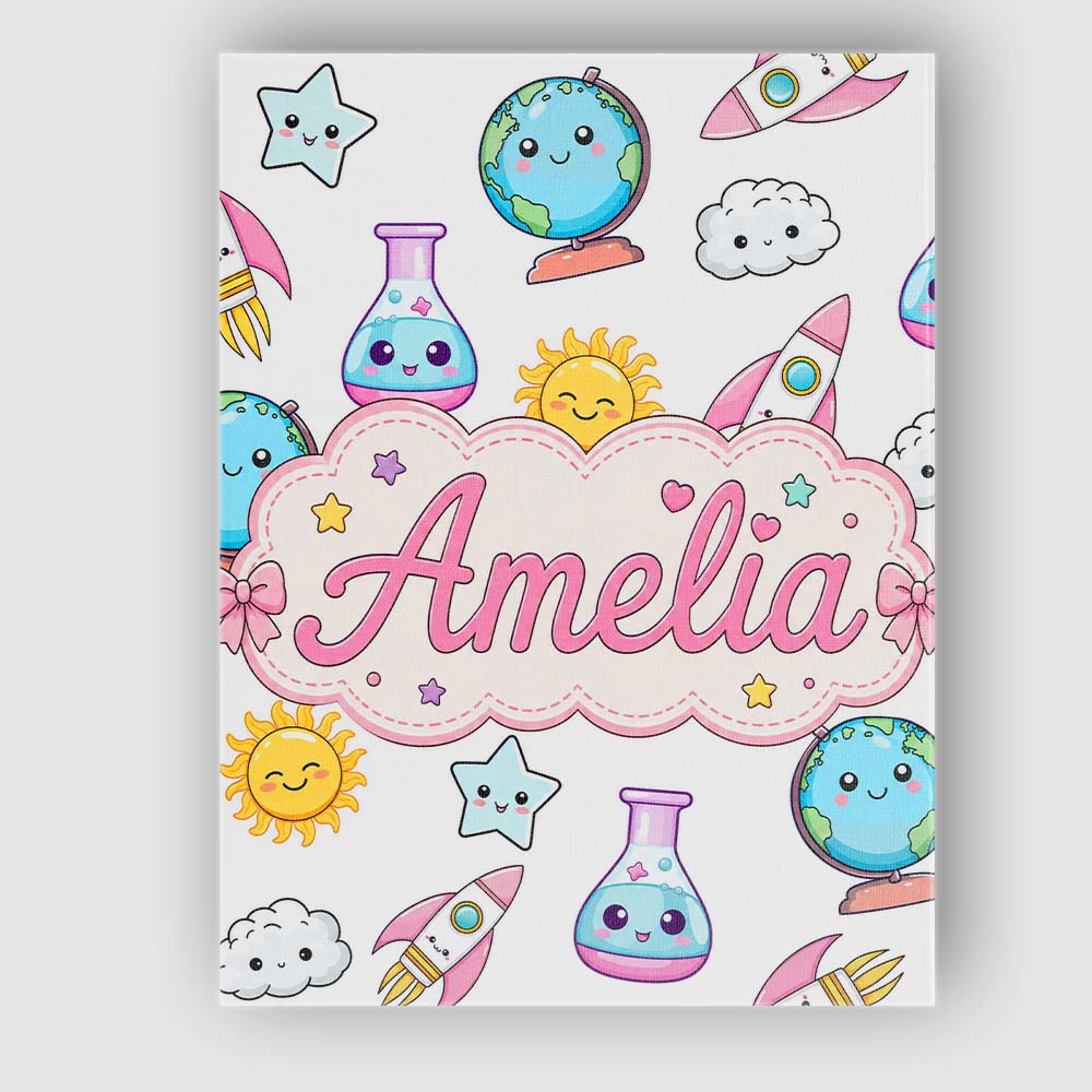 Personalised Name Cute Kawaii Space Rockets Custom Bespoke Interior Contemporary Canvas Wall Art Print Decor Picture Ready to Hang