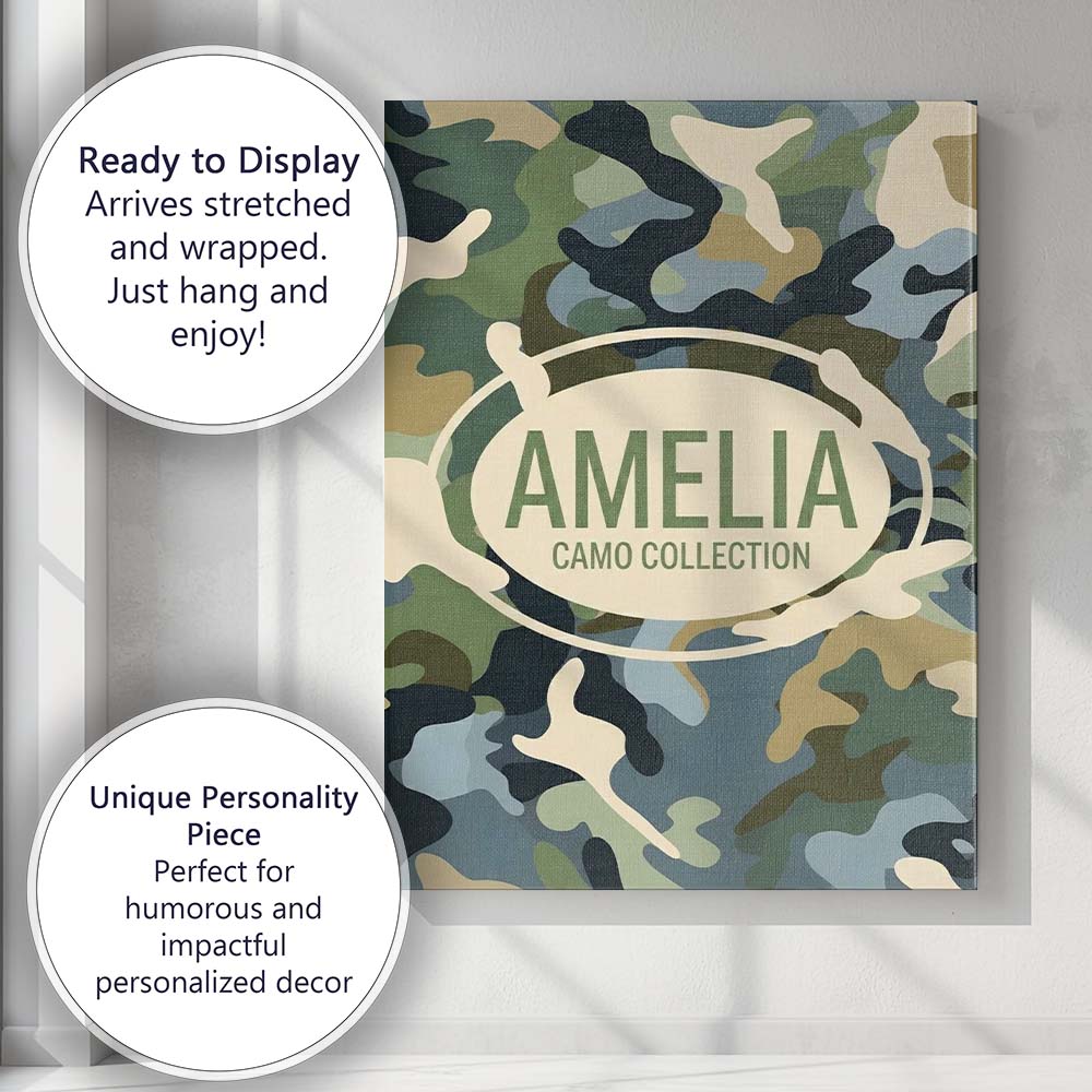 Personalised Name Multi Tone Woodland Camouflage Seamless Pattern Custom Bespoke Canvas Wall Art Print Decor Picture Ready to Hang