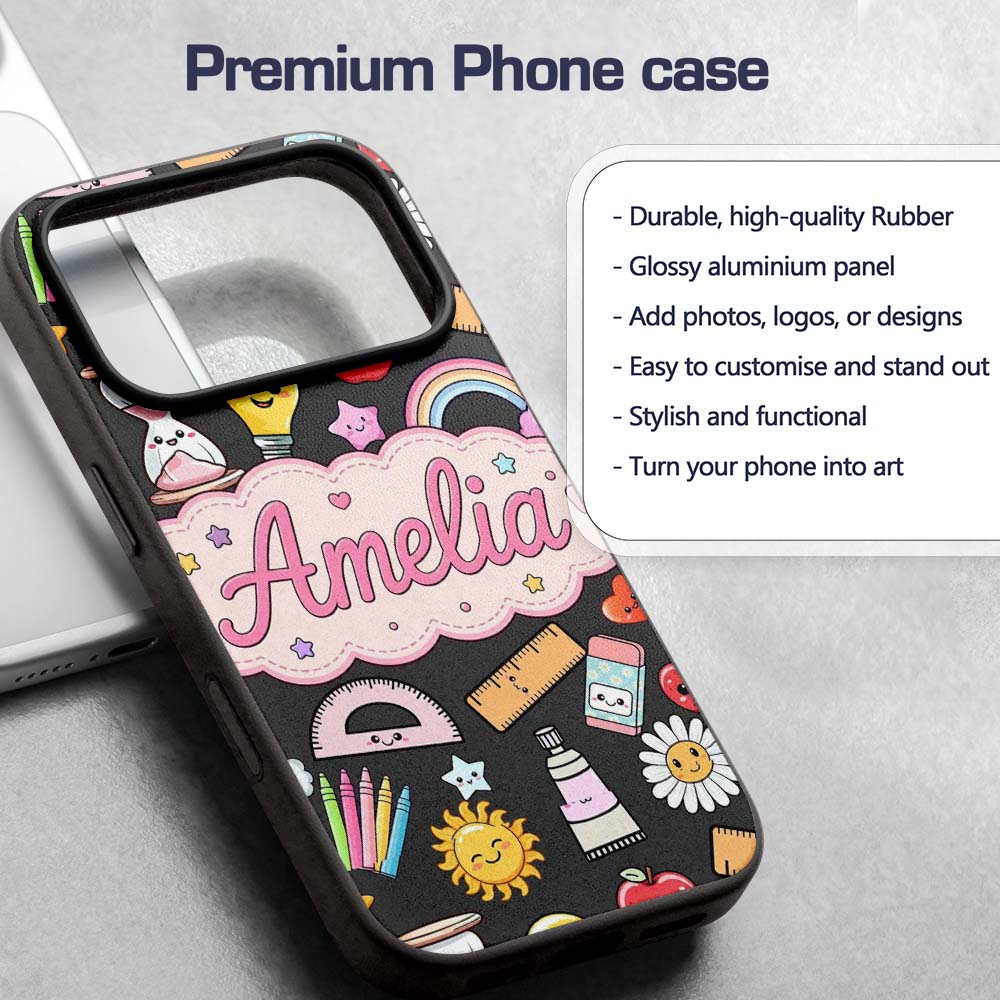 Cute Kawaii School Supplies Rainbow Apple Glue Custom Name Protective Phone Case Mobile Cover Durable Everyday Smartphone Shock Resistant