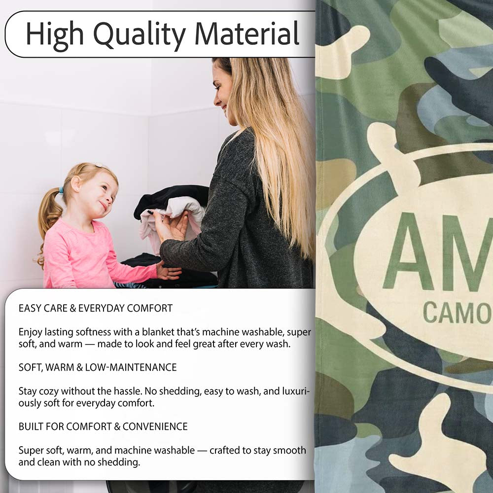 Multi Tone Woodland Camouflage Seamless Pattern Perfect Gift for Her Personalised Custom Name Super Soft Fleece Blanket Bed Sofa Throw