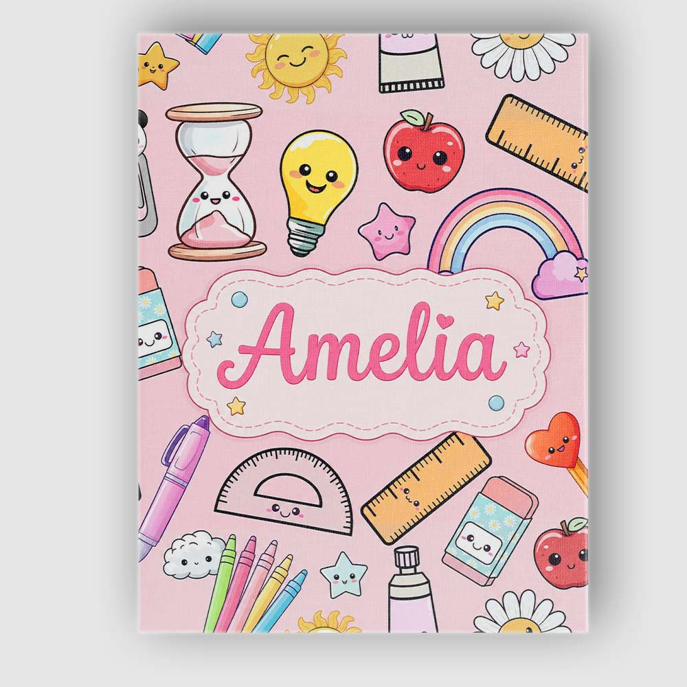 Personalised Name School Supplies Pink Custom Modern Room Accent Elegant Feature Canvas Wall Art Print Decor Picture Ready to Hang