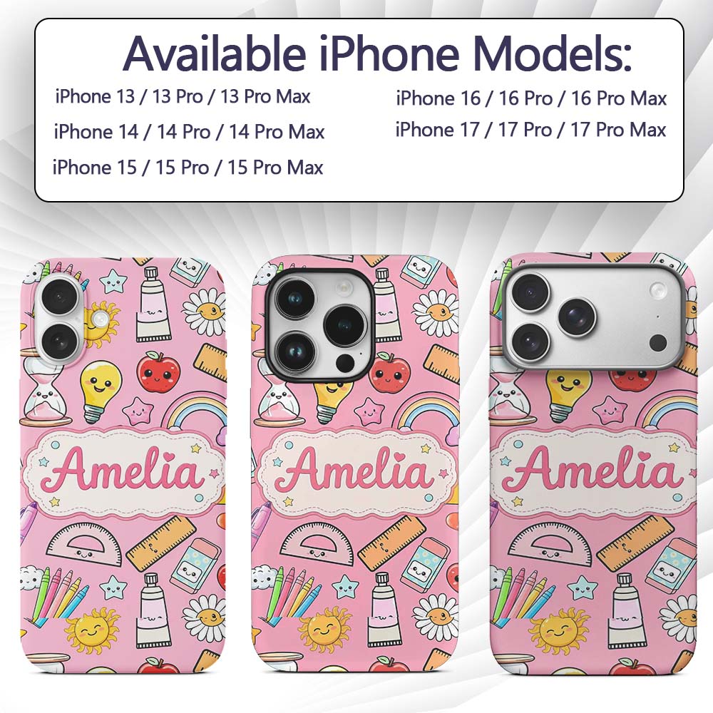 School Supplies Soft Pink Rainbow Apple Glue Pen Custom Name Protective Phone Case Mobile Cover Durable Everyday Smartphone Shock Resistant