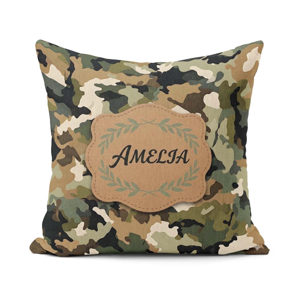 Custom Name Soft Olive Mixed Camouflage Seamless Pattern for Her Square Filled Cushion Throw Pillow Sofa Bed Home Decor Zip Washable UK Made