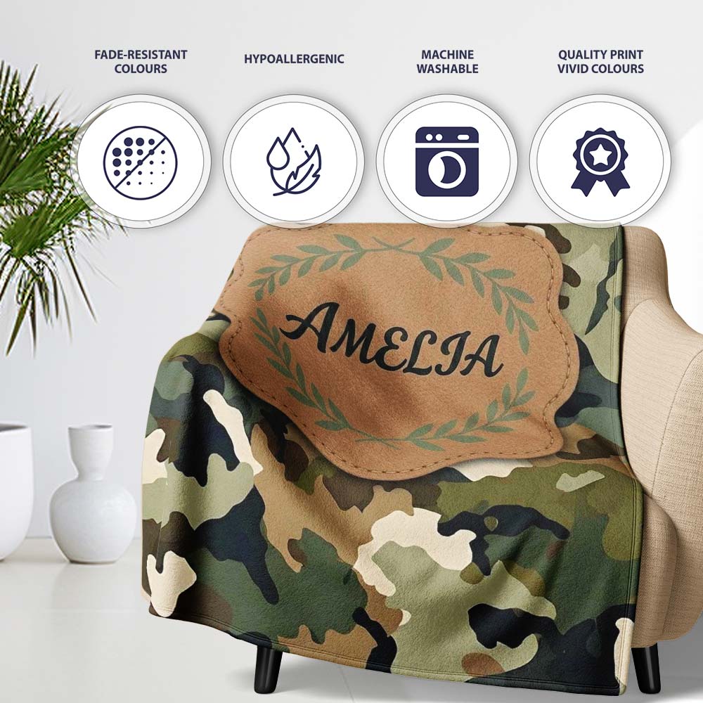 Soft Olive Mixed Camouflage Seamless Pattern Perfect Gift for Her Personalised Custom Name Super Soft Fleece Blanket Bed Sofa Throw
