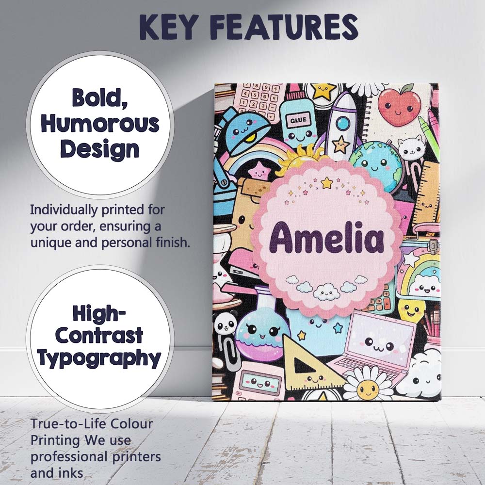 Personalised Name Classroom Supplies Custom Premium Decorative Design Modern Room Accent Canvas Wall Art Print Decor Picture Ready to Hang