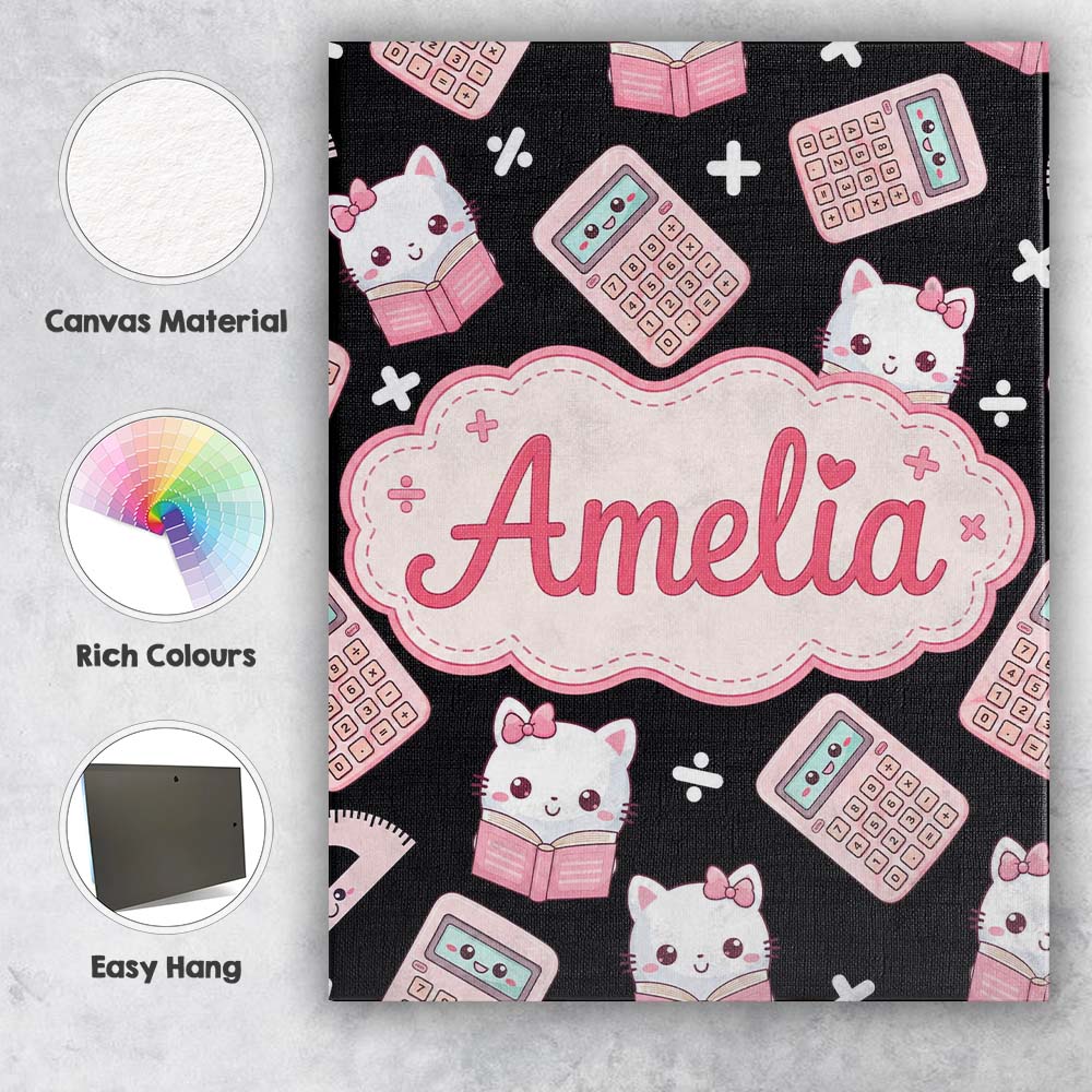 Personalised Name Cute Kawaii Pink Maths Custom Unique Gift Idea Elegant Feature Canvas Wall Art Print Decor Picture Ready to Hang