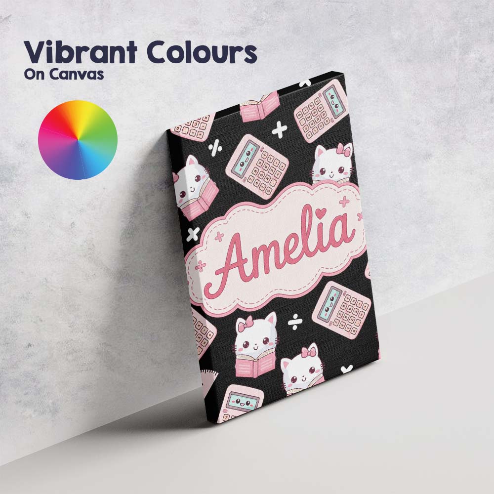 Personalised Name Cute Kawaii Pink Maths Custom Unique Gift Idea Elegant Feature Canvas Wall Art Print Decor Picture Ready to Hang