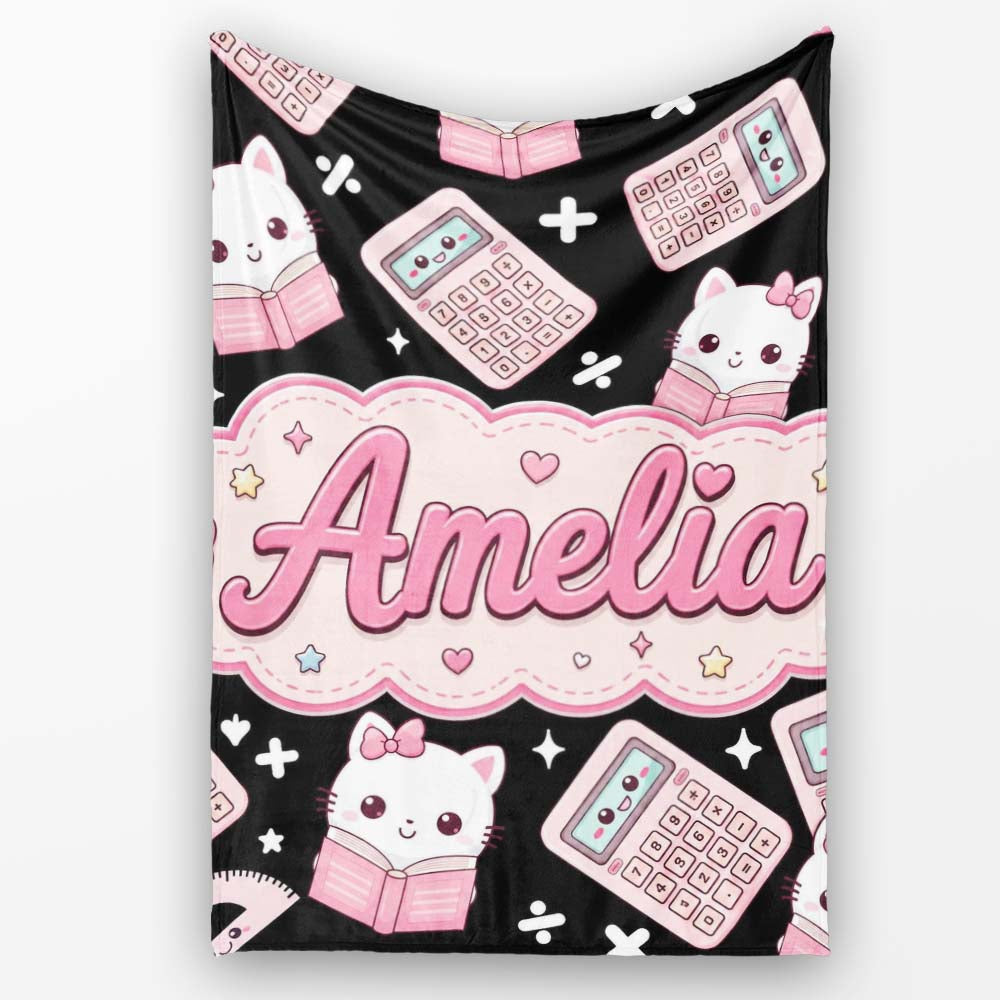 Cute Kawaii Space Learning Rockets Sun Globe Science Seamless Personalised Custom Name Super Soft Fleece Blanket Bed Sofa Throw