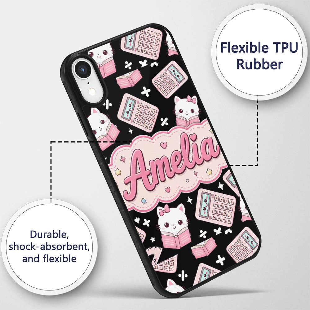 Cute Kawaii Space Learning Rockets Sun Globe Custom Name Protective Phone Case Mobile Cover Durable Everyday Smartphone Shock Resistant