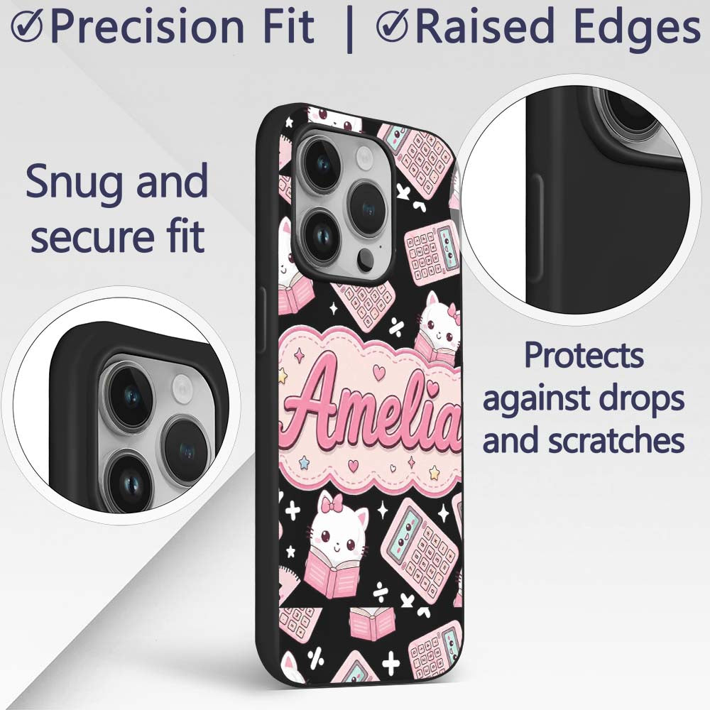 Cute Kawaii Space Learning Rockets Sun Globe Custom Name Protective Phone Case Mobile Cover Durable Everyday Smartphone Shock Resistant