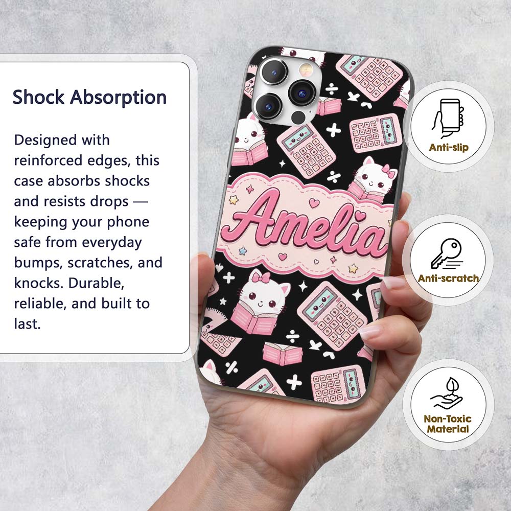 Cute Kawaii Space Learning Rockets Sun Globe Custom Name Protective Phone Case Mobile Cover Durable Everyday Smartphone Shock Resistant