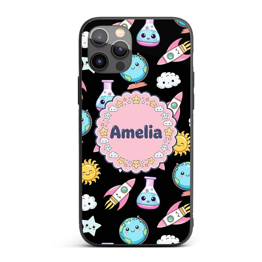 Cute Kawaii School Stationery Rainbow Glue Ruler Custom Name Protective Phone Case Mobile Cover Durable Everyday Smartphone Shock Resistant