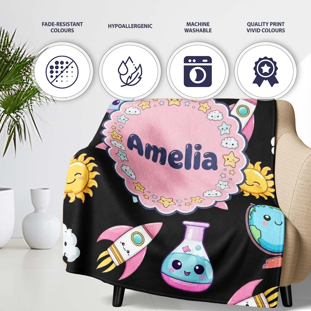 Cute Kawaii School Stationery Rainbow Glue Ruler Apple Fun Seamless Personalised Custom Name Super Soft Fleece Blanket Bed Sofa Throw