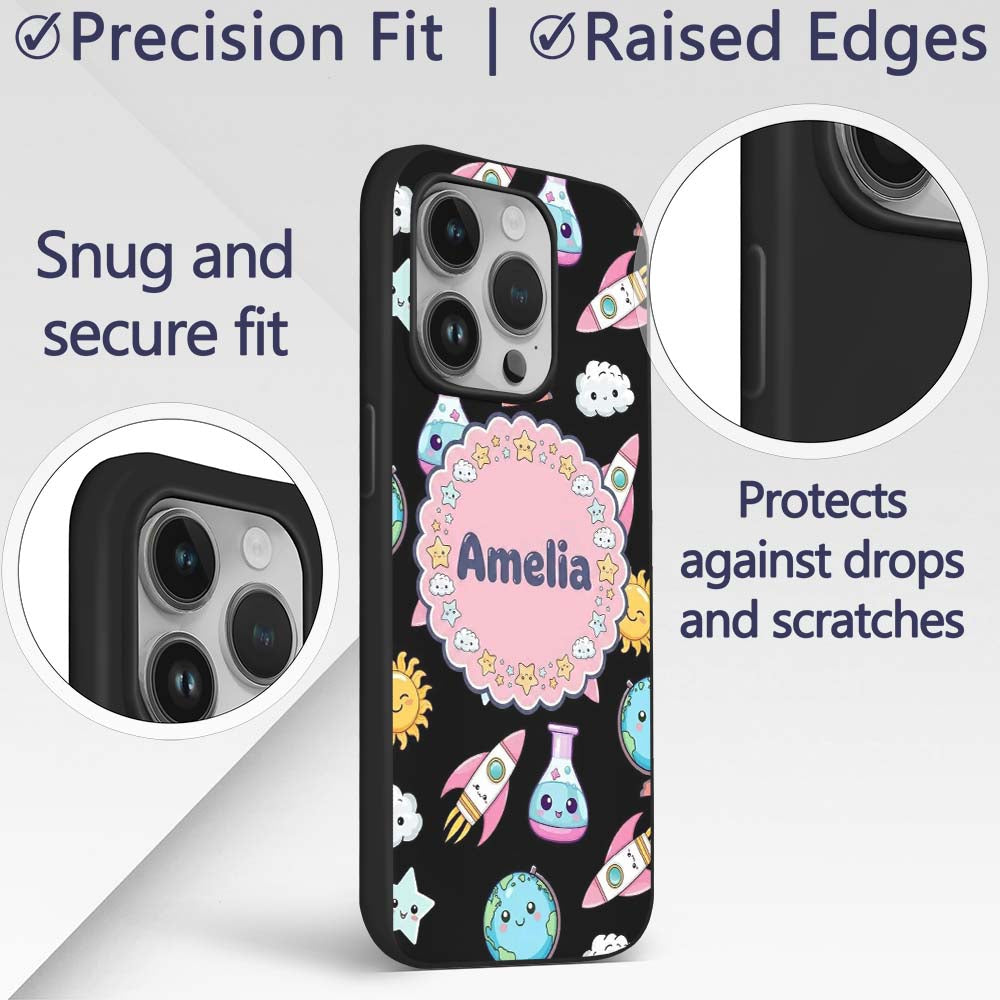 Cute Kawaii School Stationery Rainbow Glue Ruler Custom Name Protective Phone Case Mobile Cover Durable Everyday Smartphone Shock Resistant