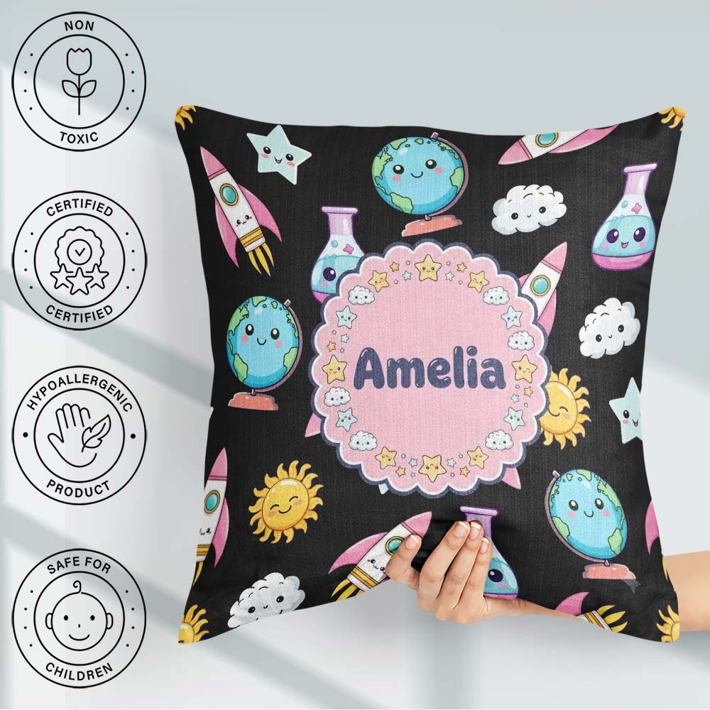 Custom Name Kawaii School Rainbow Glue Ruler Apple Fun Seamless Square Filled Cushion Throw Pillow Sofa Bed Home Decor Zip Washable UK Made