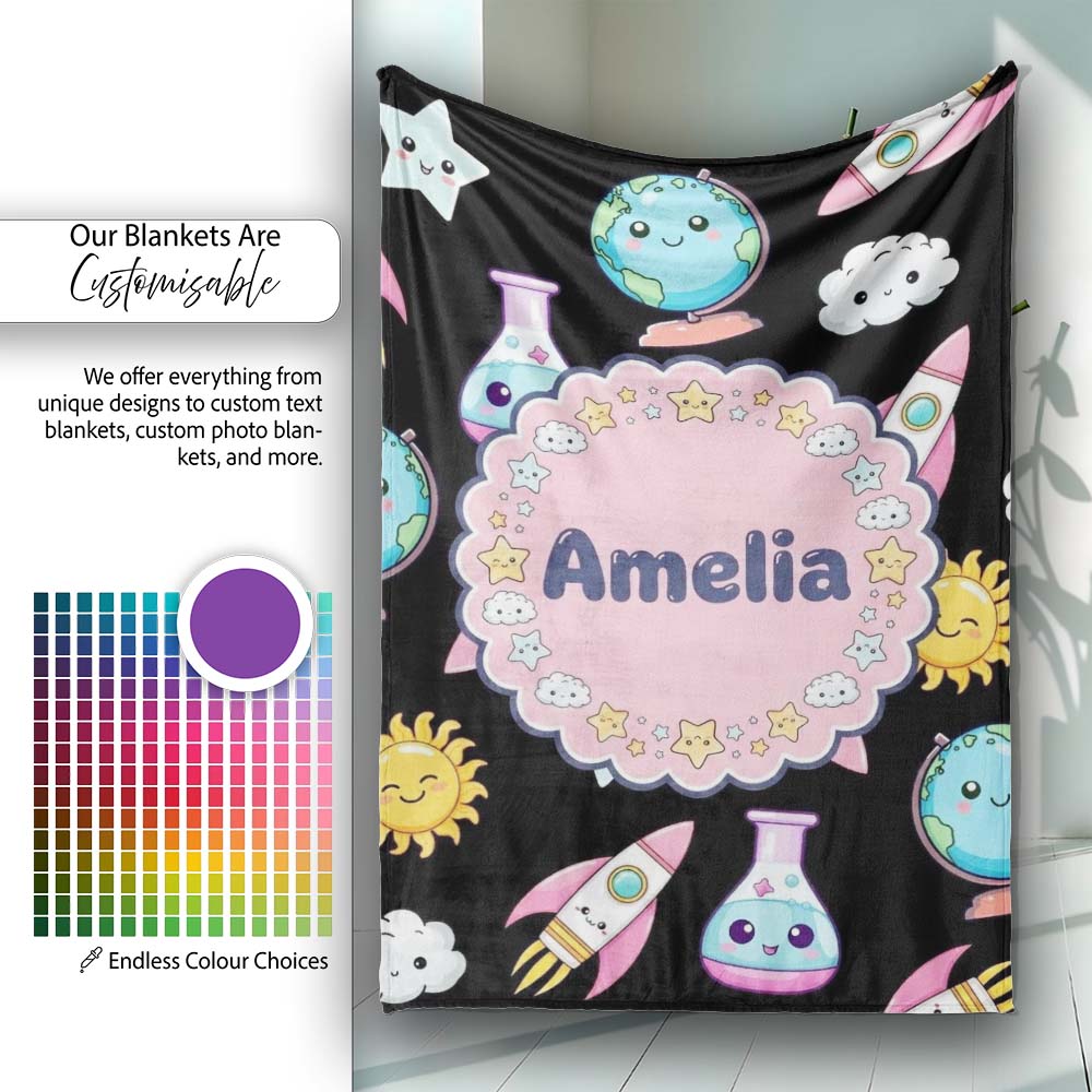 Cute Kawaii School Stationery Rainbow Glue Ruler Apple Fun Seamless Personalised Custom Name Super Soft Fleece Blanket Bed Sofa Throw